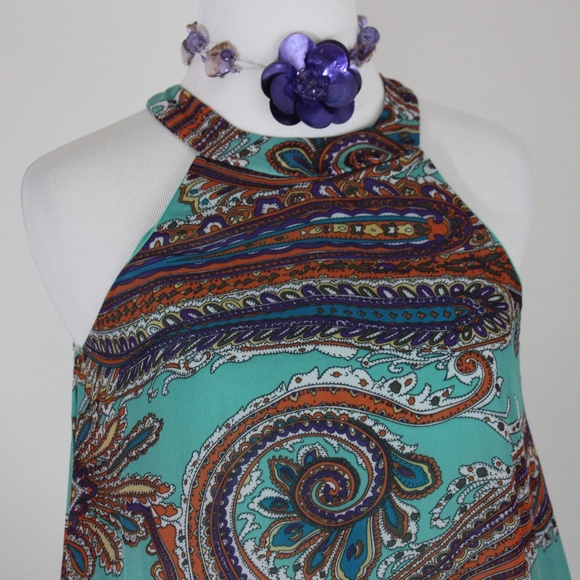 BAILEY BLUE Teal & Purple Paisley Halter Dress - Picture 3 of 8